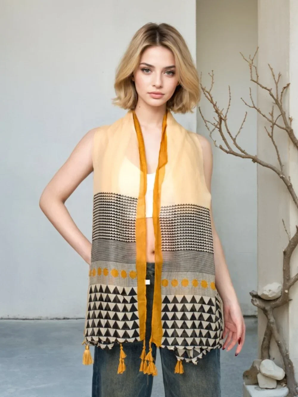 Bohemian Fringed Beaded Pashmina Shawl Wrap Lightweight Oversized Scarf